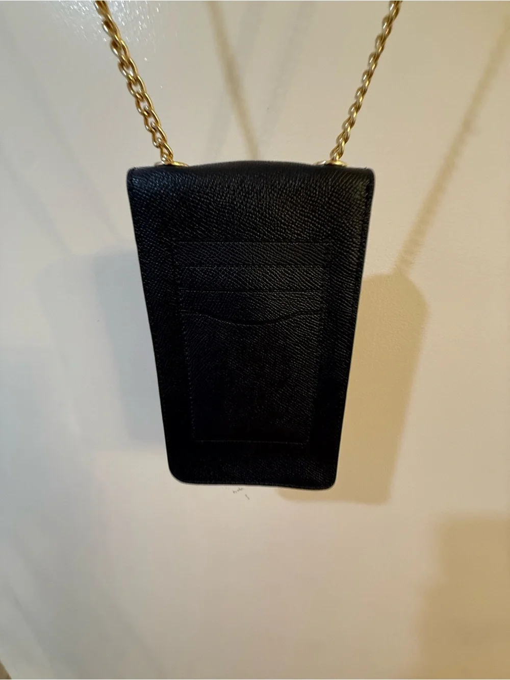 Coach Black Crossgrain Leather Phone Crossbody Gold Chain
